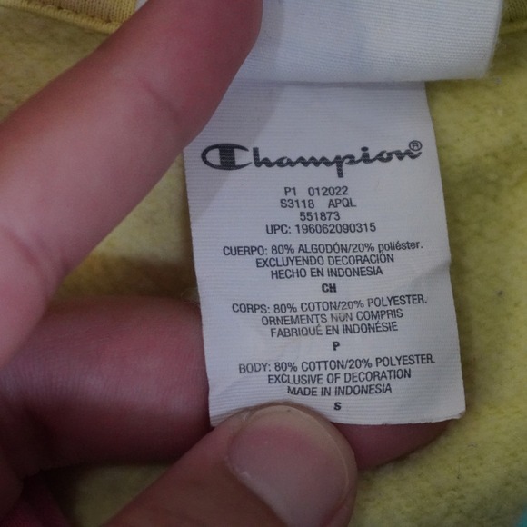 Champion Classic Fleece Pullover Hoodie Small Color Block Pink Yellow Blue - Picture 8 of 9